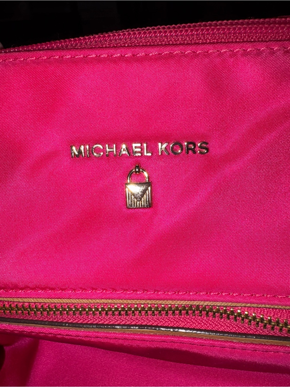 Michael Kors Bright Pink Shoulder Bag with Gold Accents